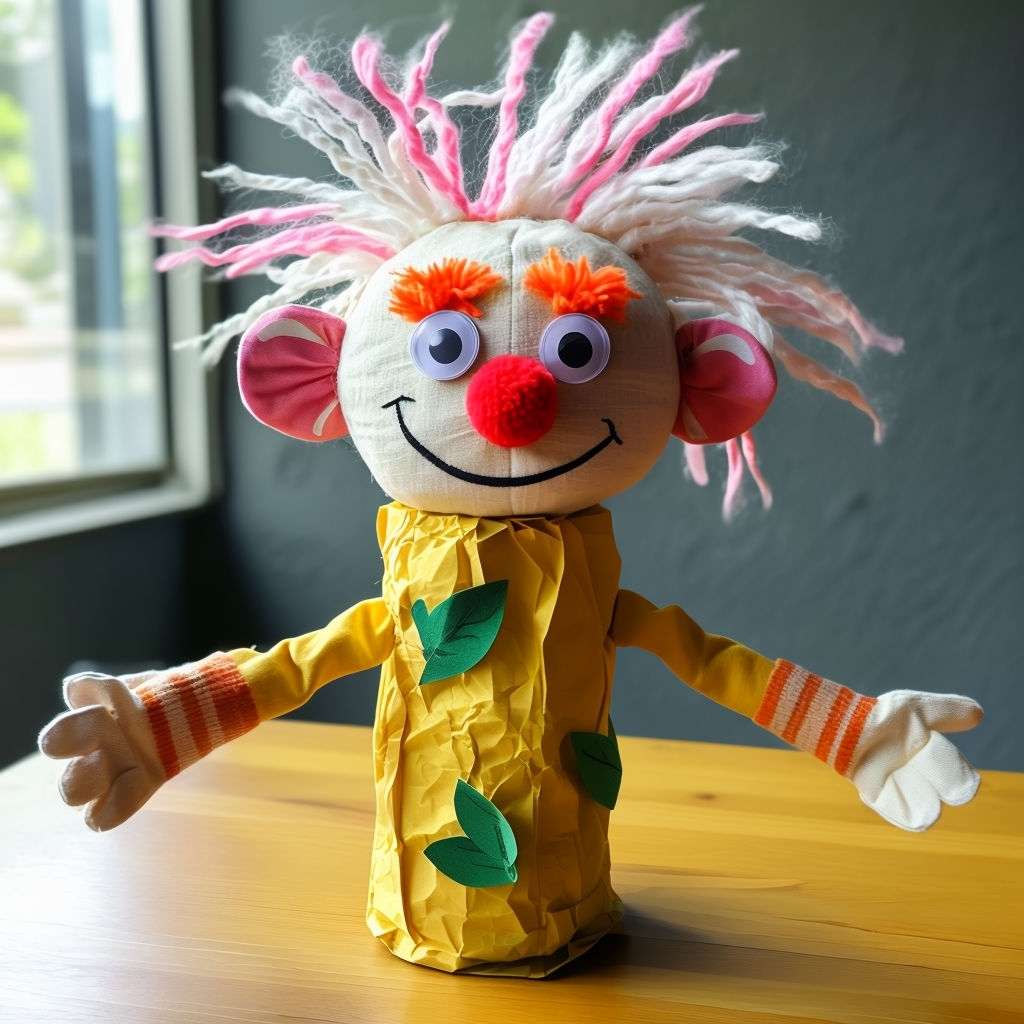 Cheerful Handmade Puppet Craft Illustration Art