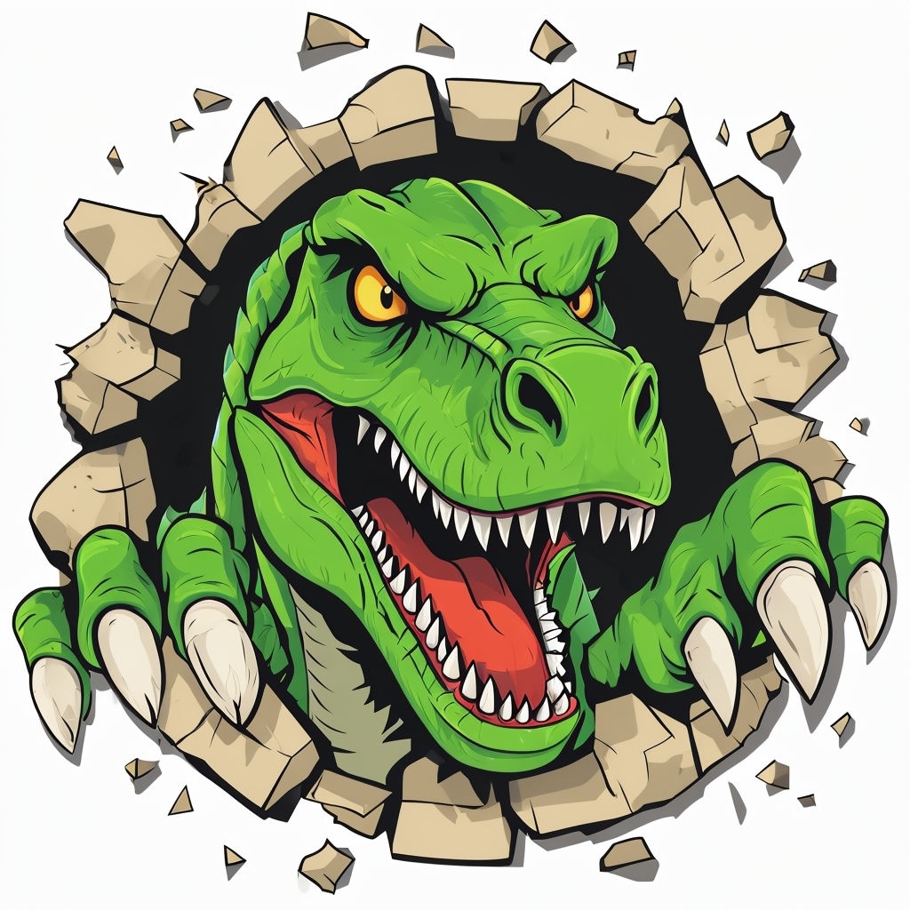 Fierce Dinosaur Breaking Through Barrier Cartoon T-Shirt