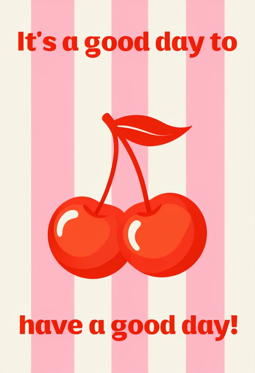 Cheerful Cherry Illustration with Positive Message Poster
