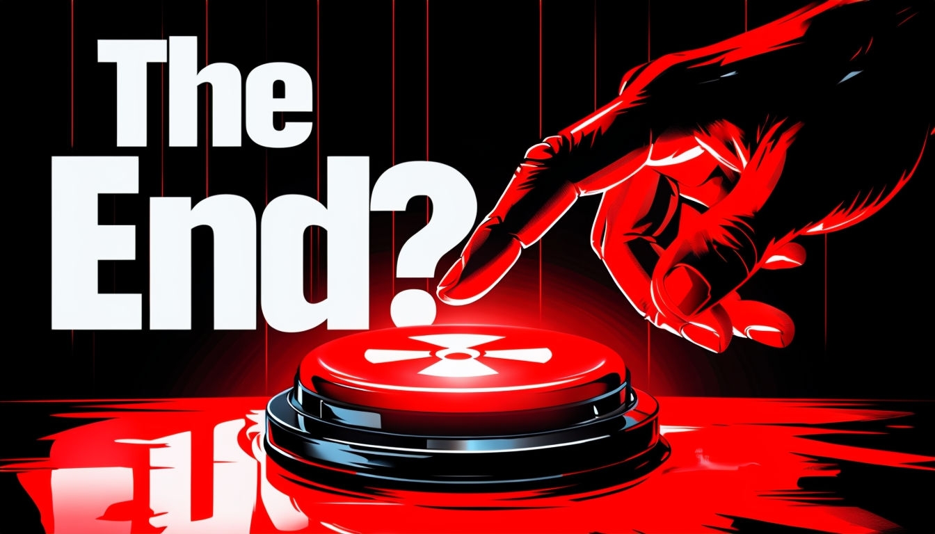 Dramatic Red Button Illustration with Tension and Urgency Social Media Post