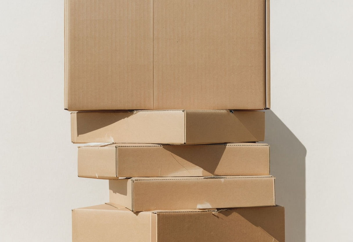 Minimalist Stacked Cardboard Boxes Photograph for Home Decor Poster