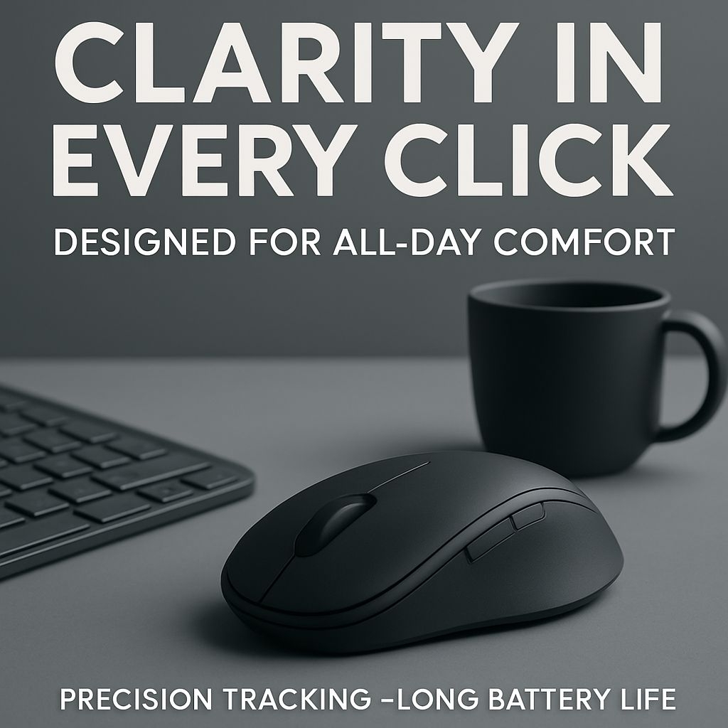 Sleek Black Wireless Mouse Advertisement for Modern Office Setup Ads