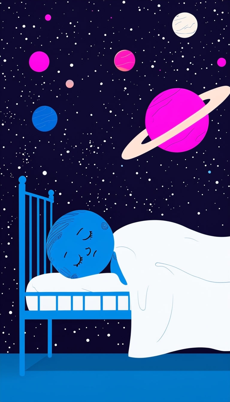 Whimsical Dreamy Blue Bed with Sleeping Character Mobile Wallpaper