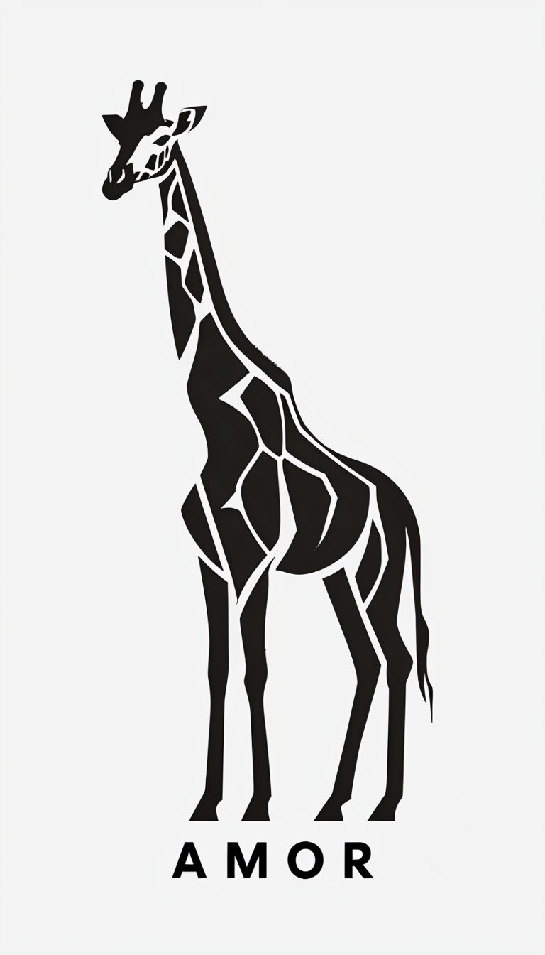 Minimalist Black Giraffe Silhouette with AMOR Text Phone Case Cover