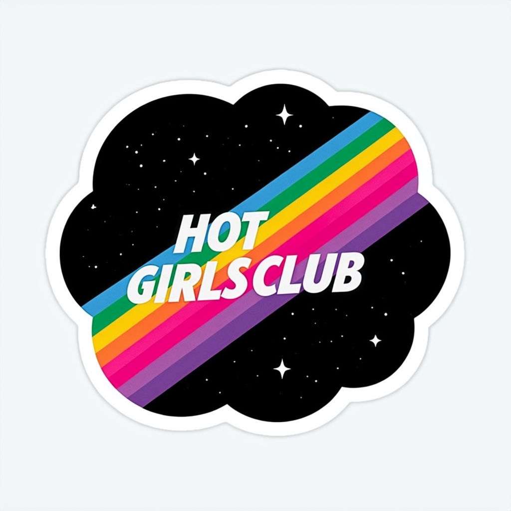 Retro Hot Girls Club Cosmic Sticker with Rainbow Stripes