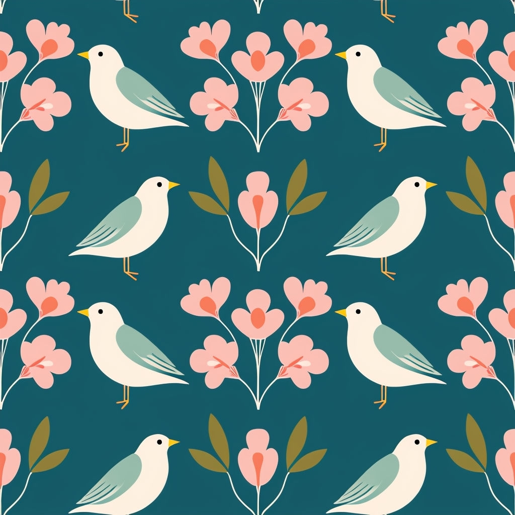 Cheerful Vintage Birds and Flowers Seamless Pattern Design Seamless Pattern