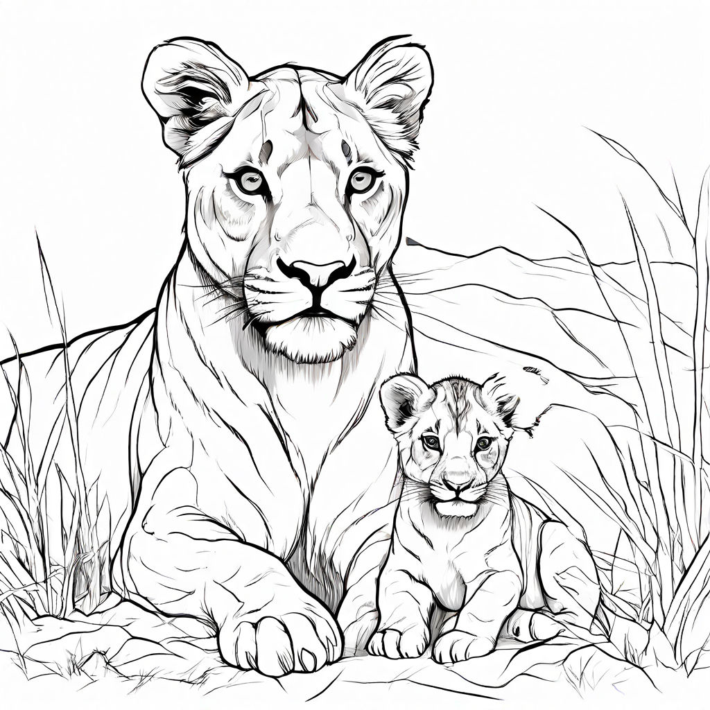 Create a coloring page featuring a LIONESS and its baby. The... by TRZ