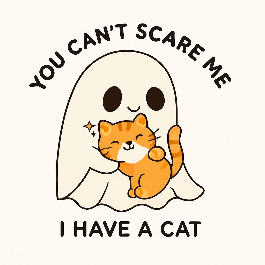 Friendly Ghost and Cat Whimsical Halloween Sticker