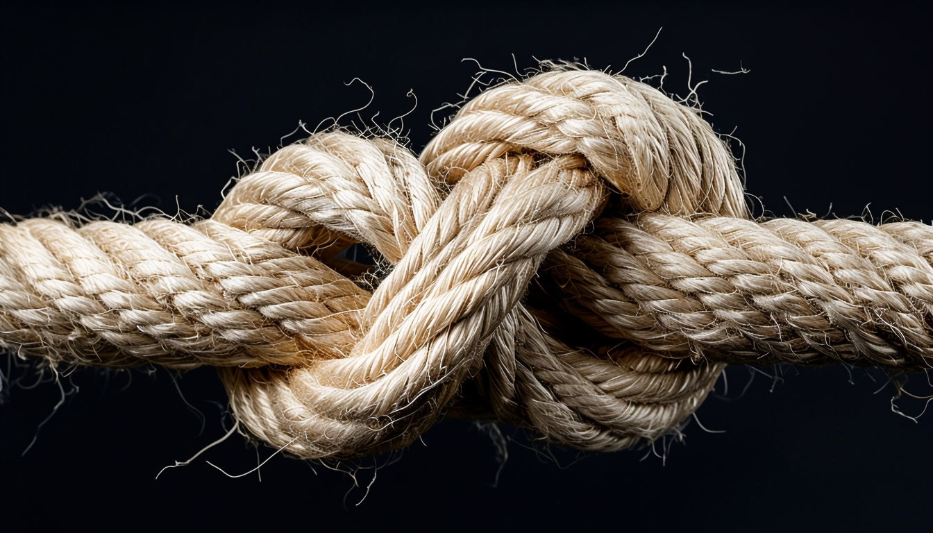 Intricate Knotted Jute Rope Close-Up on Black Background Virtual Backgrounds