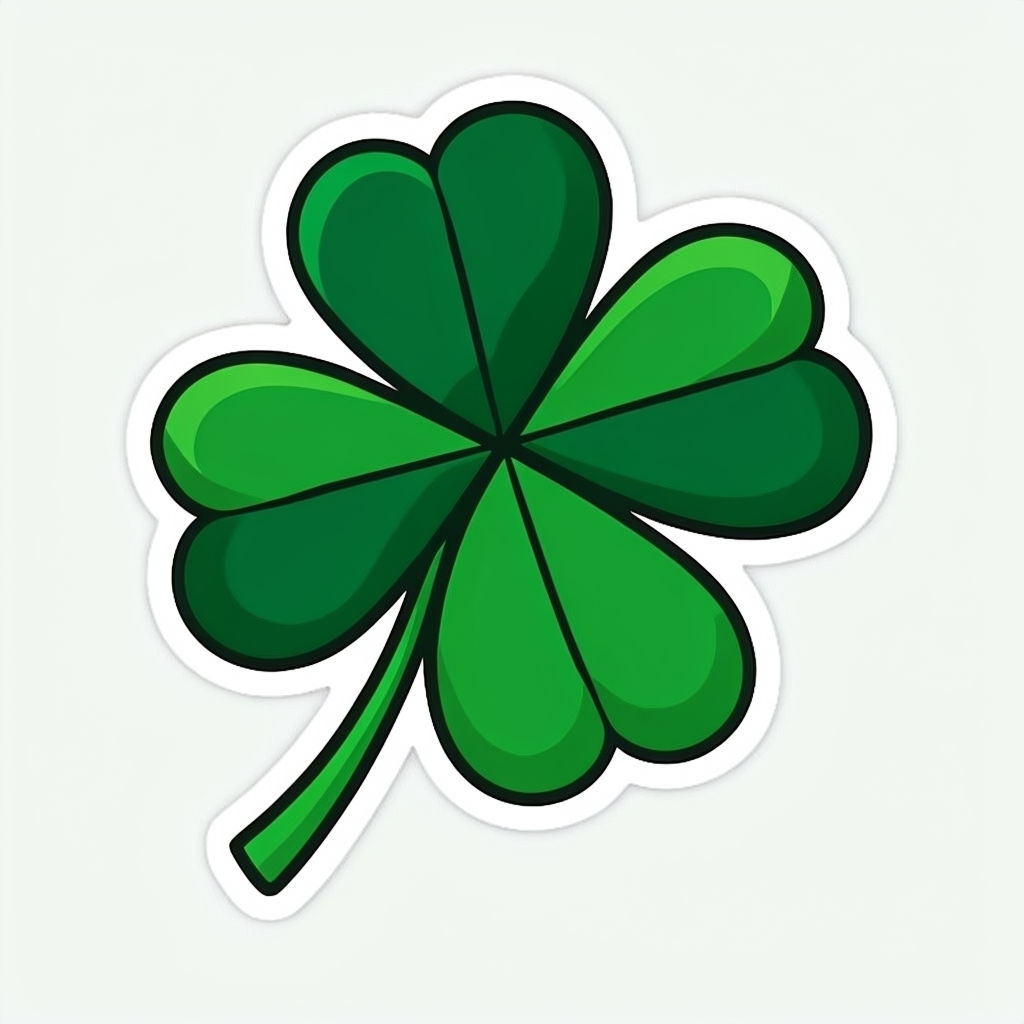 Cheerful Cartoon Four-Leaf Clover Illustration Sticker