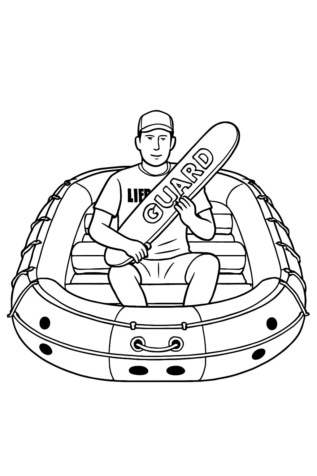 Black and White Lifeguard in Inflatable Raft Coloring Page