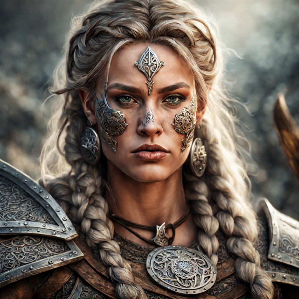 Viking woman with face tattoos; bround hair by Pablo Gualtieri - Playground