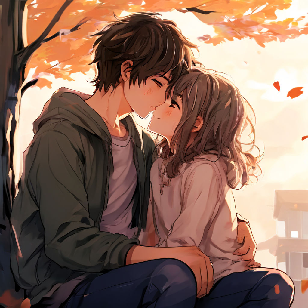 Anime girl and anime boy kissing each auther