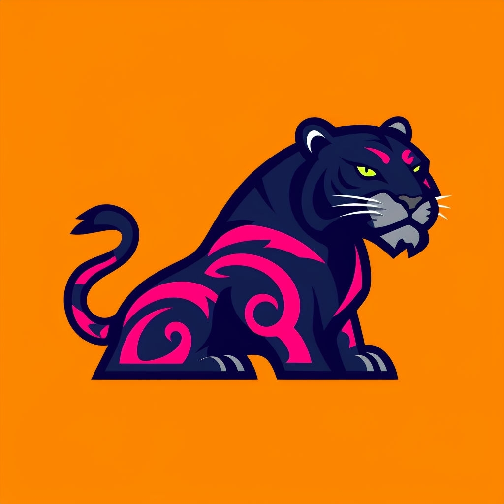 Dynamic Black Tiger Icon with Neon Tribal Patterns Sticker