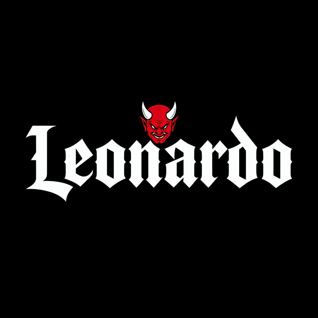 Bold Gothic 'Leonardo' Logo with Devil Illustration T-shirt