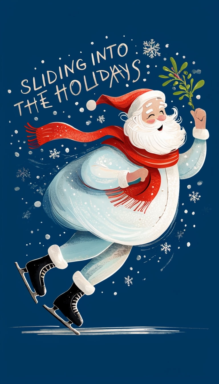 Festive Ice-Skating Santa Claus Illustration Art