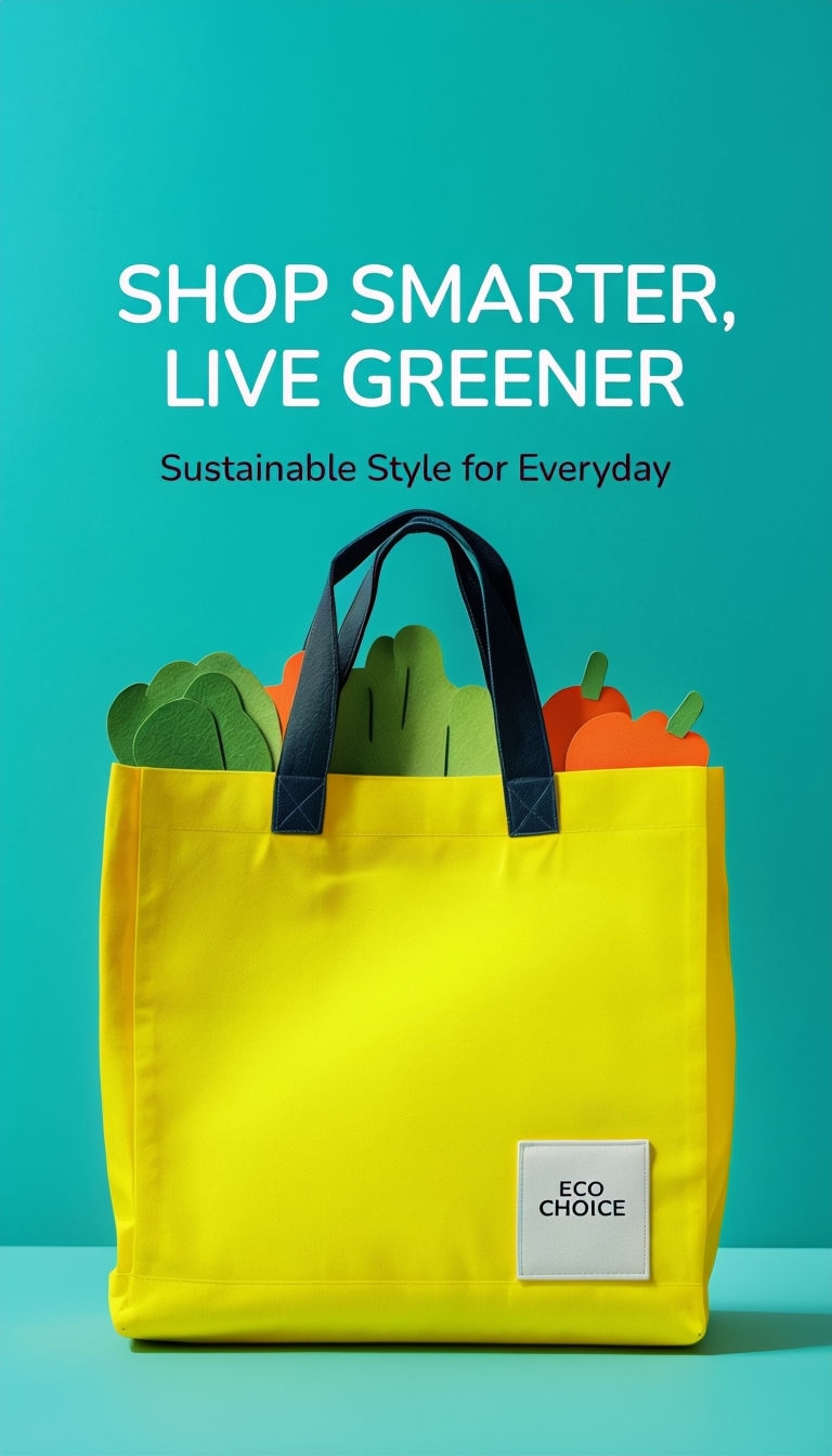 Bright Yellow Reusable Shopping Bag with Eco-Friendly Message Ads