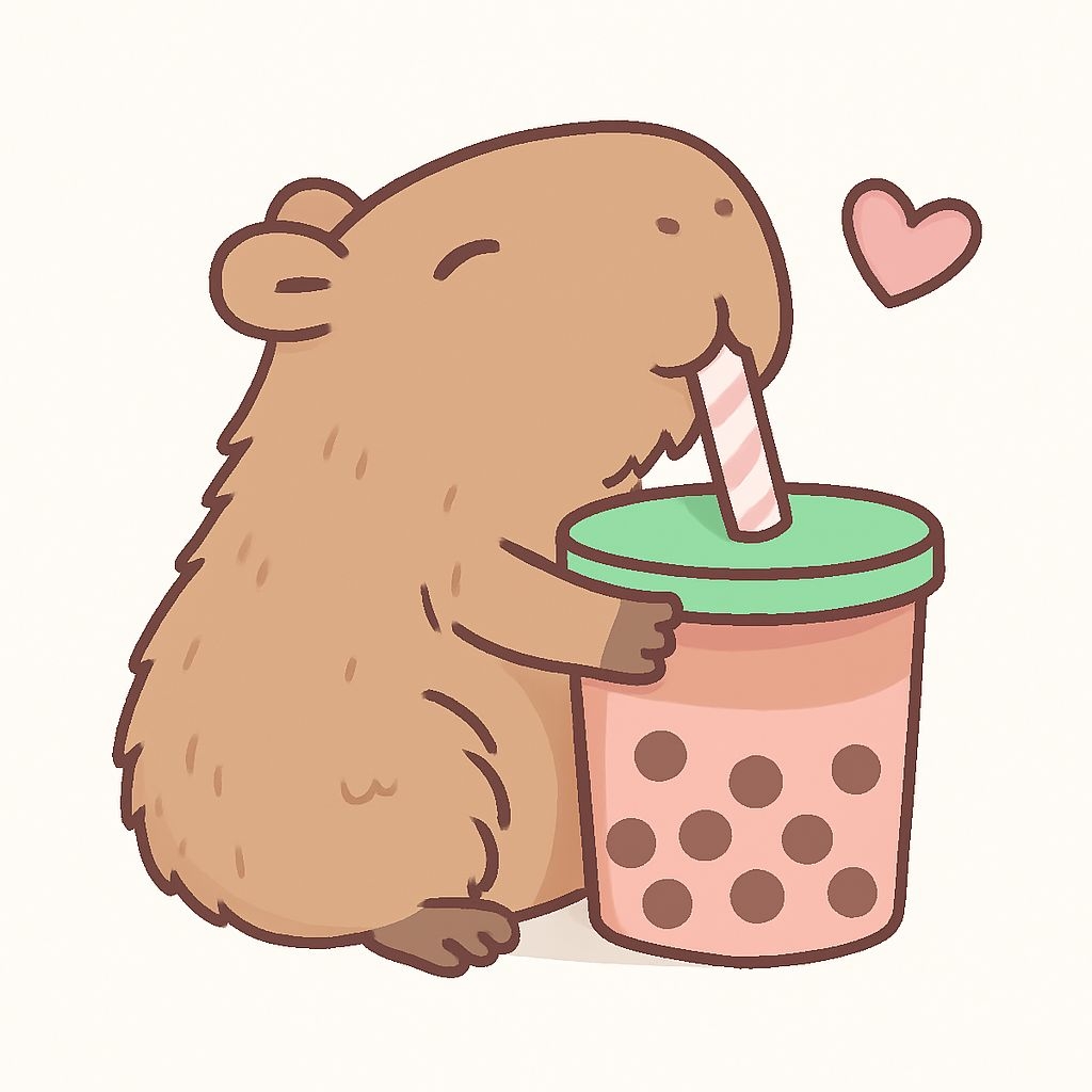 Cute Cartoon Guinea Pig with Boba Drink and Heart Sticker