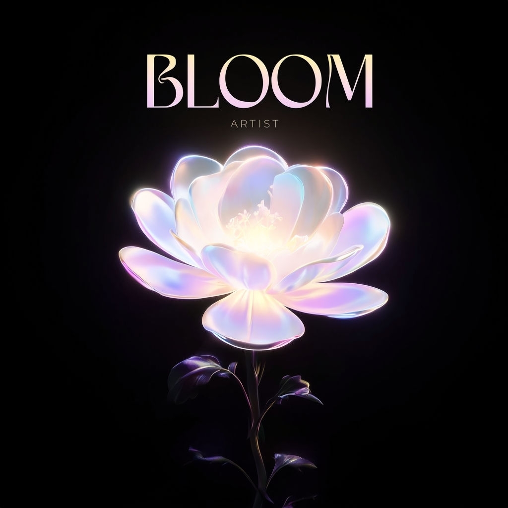 Glowing Neon Flower Blooming in Dark Space Album Cover
