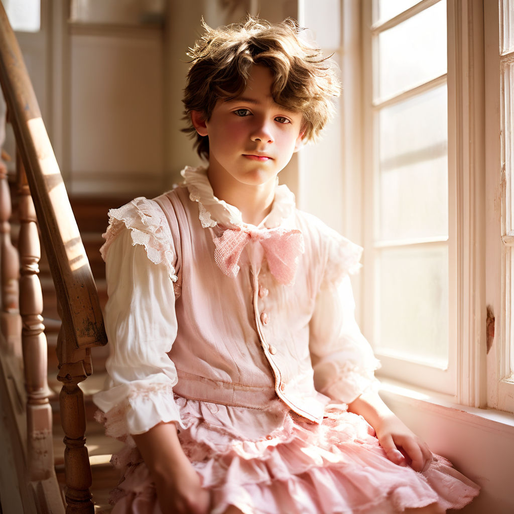 a boy wearing a feminine girly dress