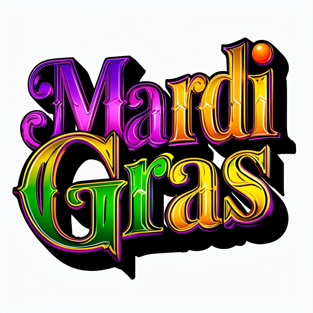 Vibrant Mardi Gras Colorful Text Illustration T-Shirt