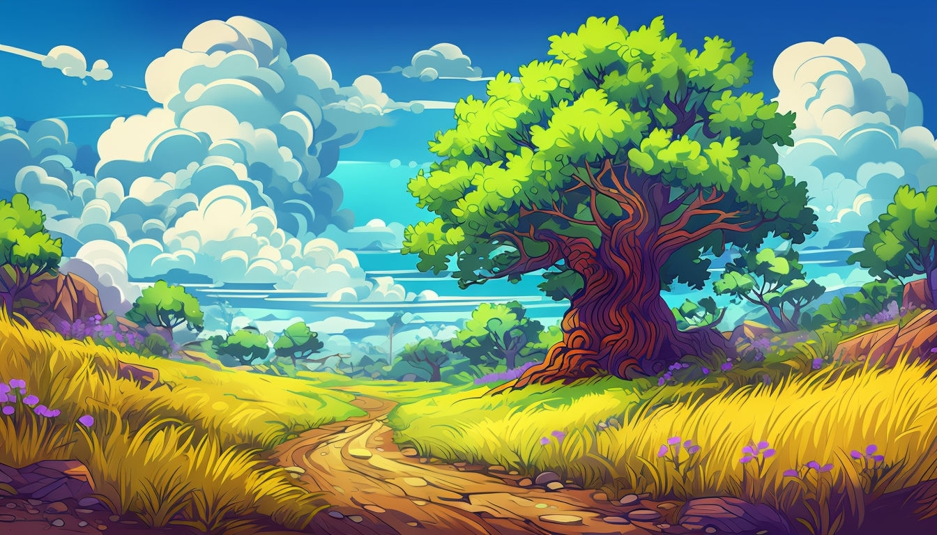 Serene Vibrant Natural Landscape Illustration for Virtual Backgrounds