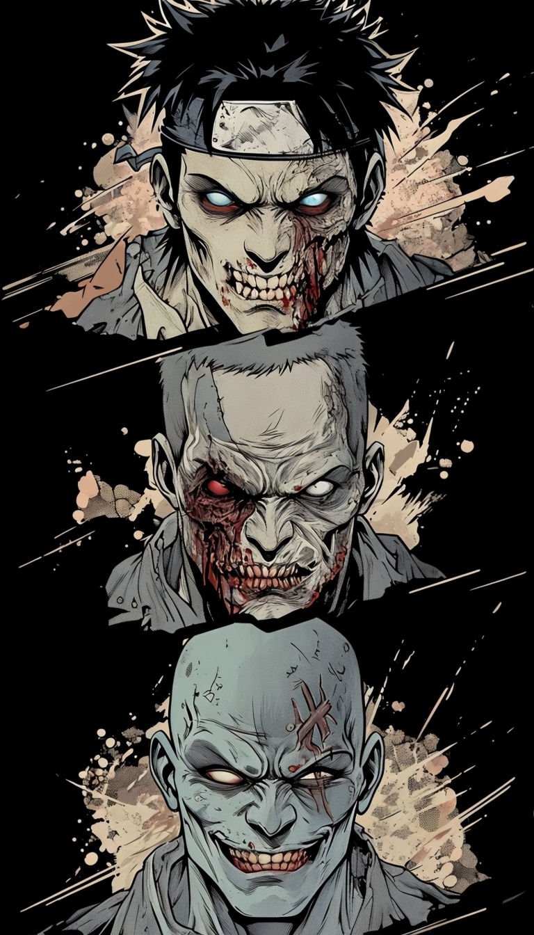 Dynamic Manga Zombie Faces Comic Art Poster