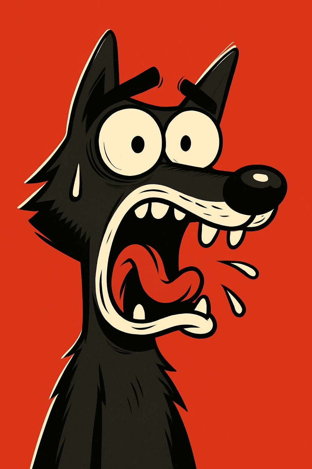 Surprised Cartoon Black Wolf Character T-Shirt
