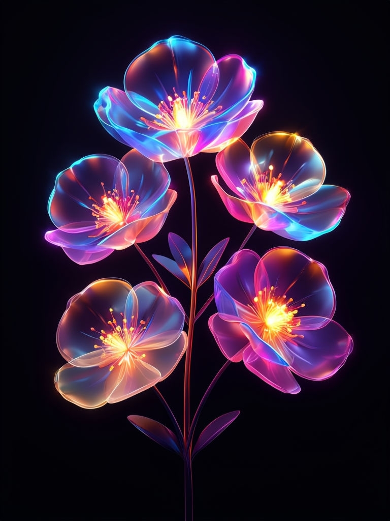 Luminous Neon Flower Bouquet Illustration T-shirt