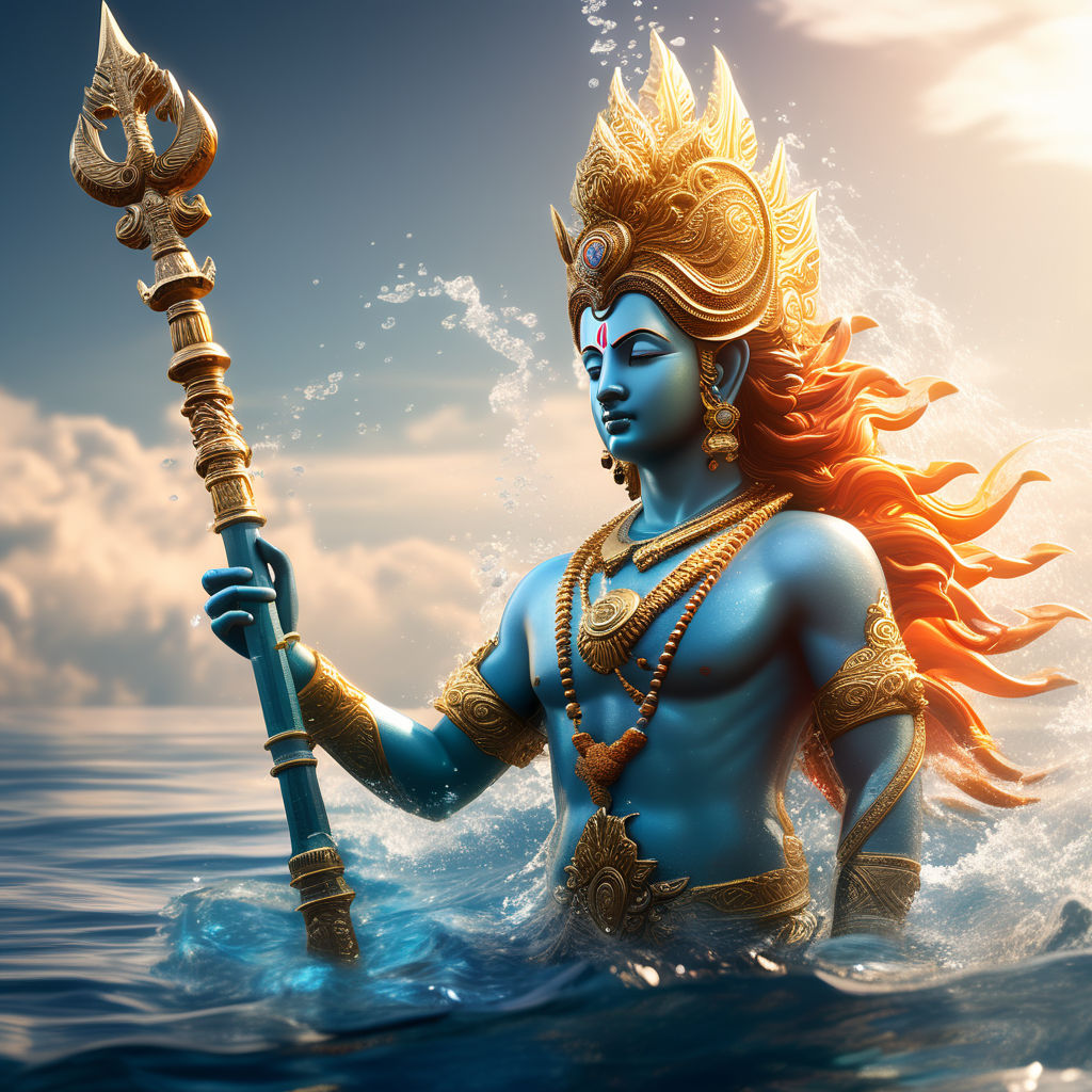 Hindu God Varuna controlling the cosmic oceans with a triden... by ...