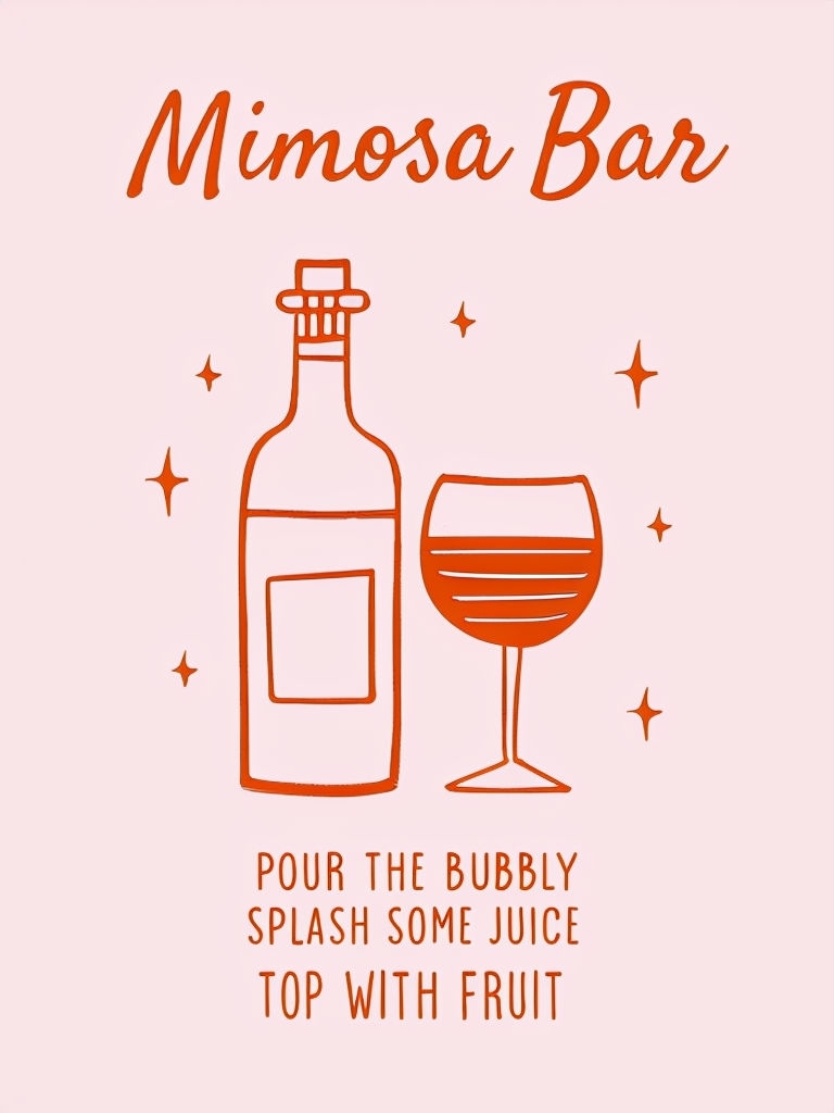 Mimosa Bar Wine Bottle and Glass Illustration Sign