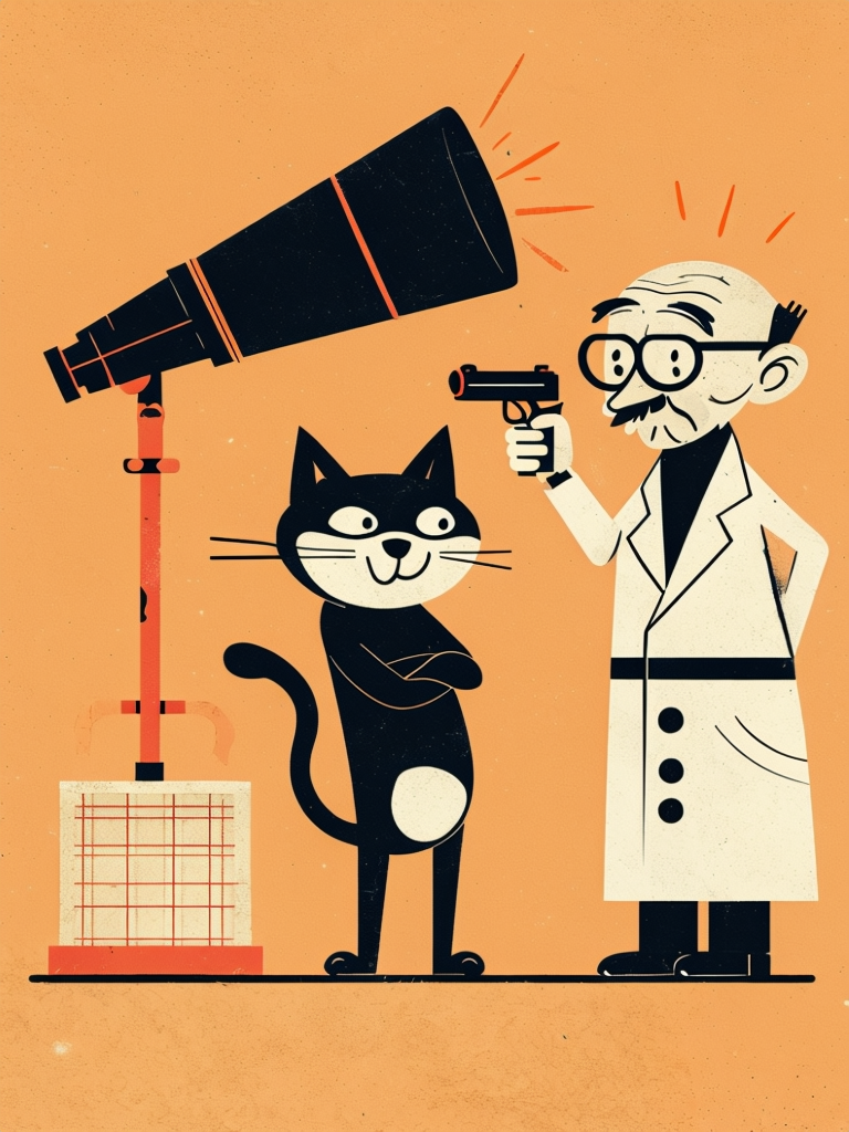 Playful Scientist and Confident Black Cat Illustration