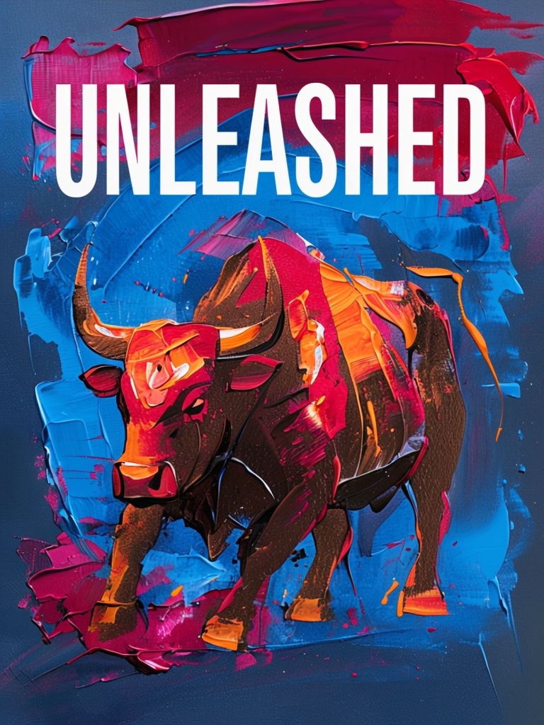 Dynamic Abstract Charging Bull Oil Painting with Unleashed Text Poster