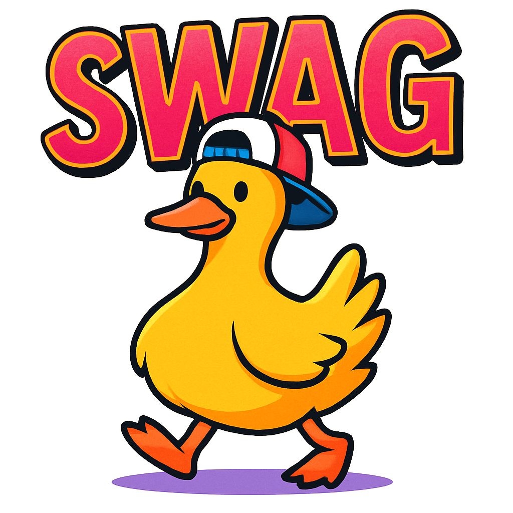 Cheerful Yellow Duck with SWAG Text Cartoon Mug
