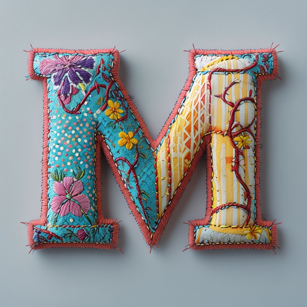 Vibrant Intricate Fabric Monogram Letter M Design Artwork Monogram