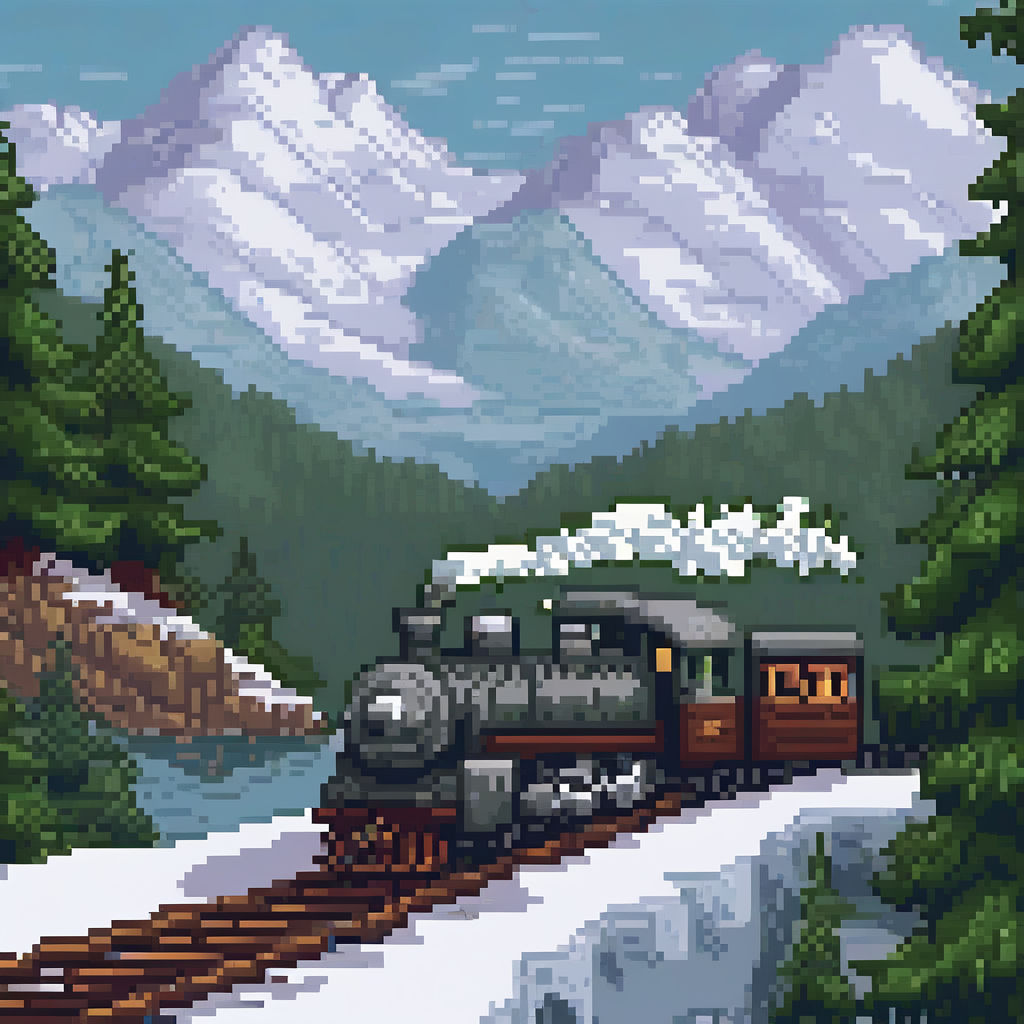 Pixel Art Capturing A Scenic Winter Wonderland Where A Vinta By Nico 