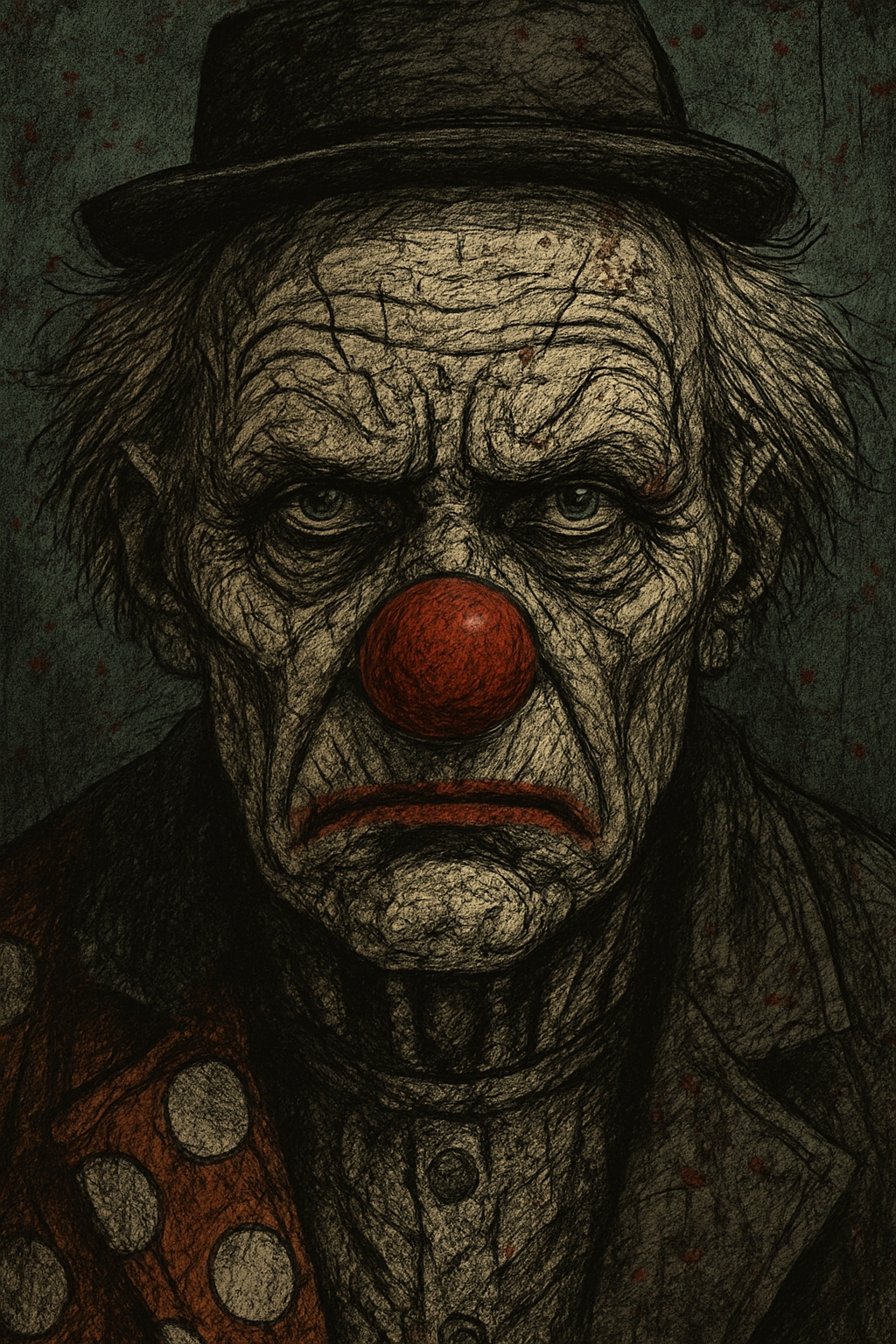Melancholic Elderly Clown Portrait in Dark Sketch Style Meme
