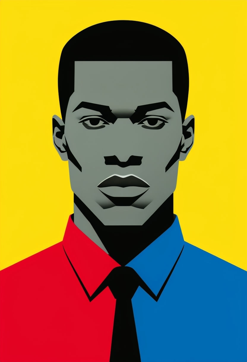 Bold Minimalist Man Portrait Artwork with Geometric Features Art