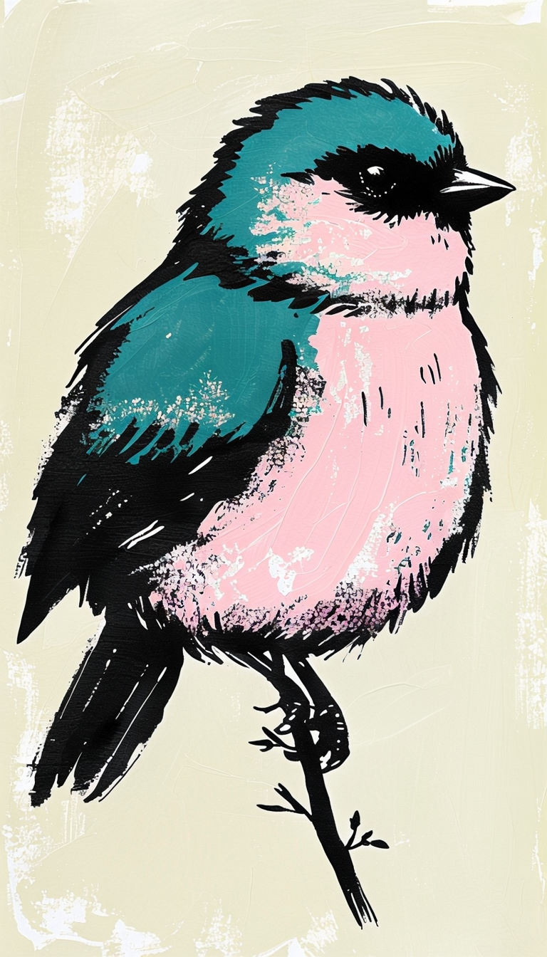 Whimsical Chubby Bird Illustration with Textured Background Art