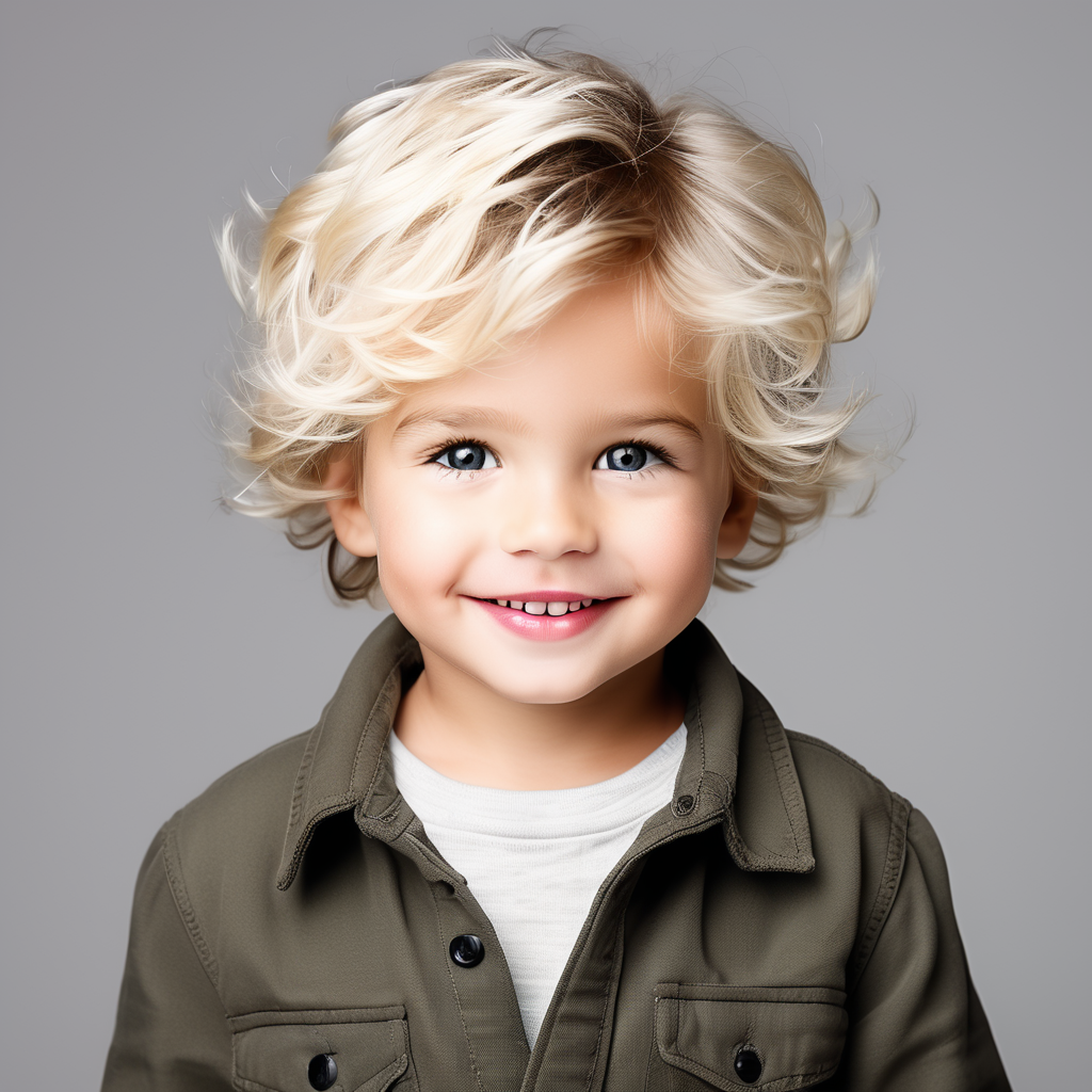 Cute European boy two years old pale hair grey eyes front vi... by ...