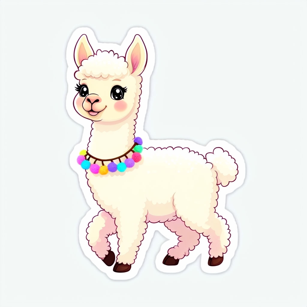 Cute Cartoon Alpaca with Colorful Garland Sticker