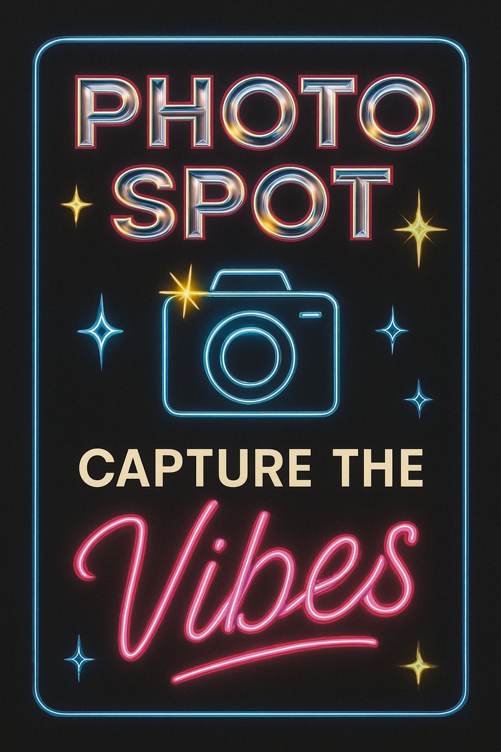 Retro Neon Photo Spot Graphic with Dynamic Vibes Signage Event Sign