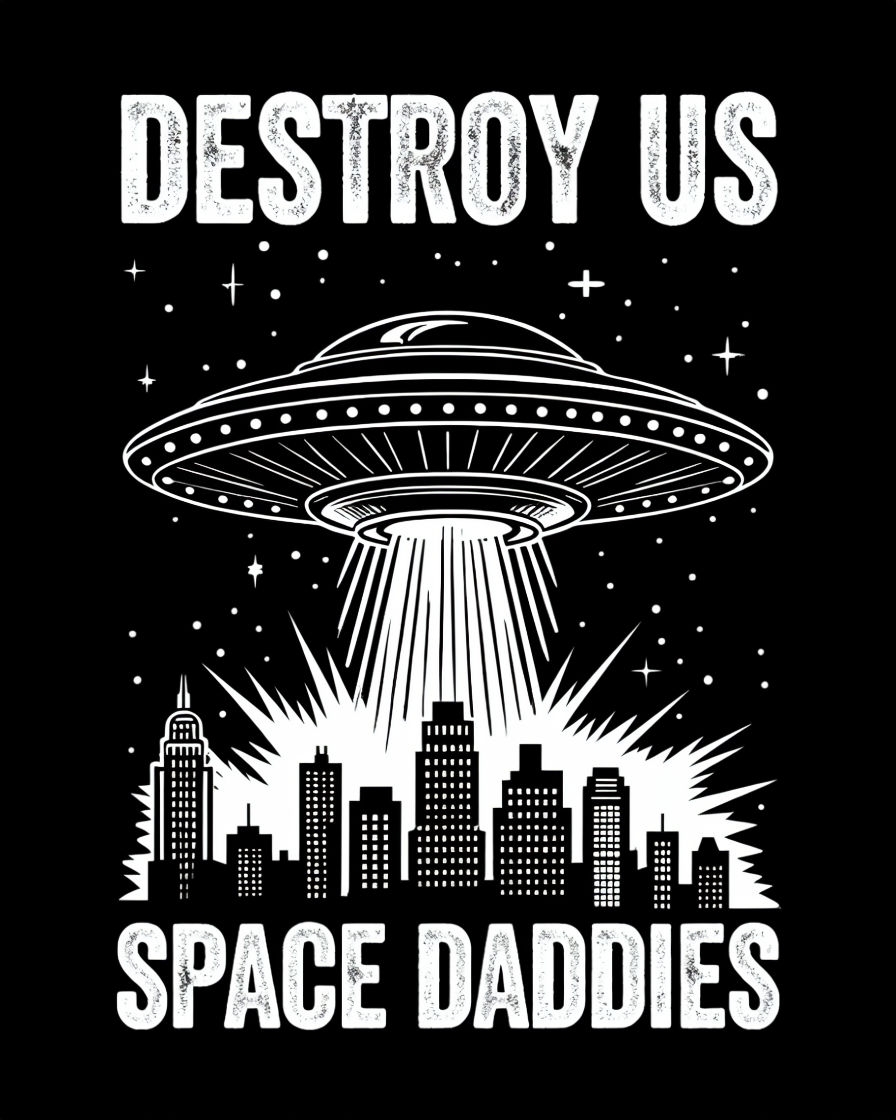 Destroy Us UFO Over City Skyline Graphic T-Shirt