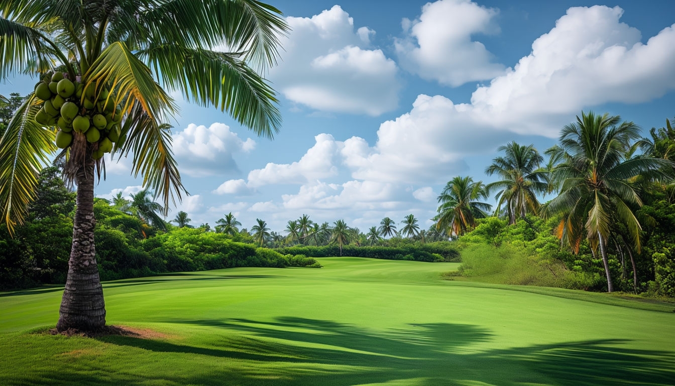 Lush Tropical Golf Course with Palm Trees Virtual Background