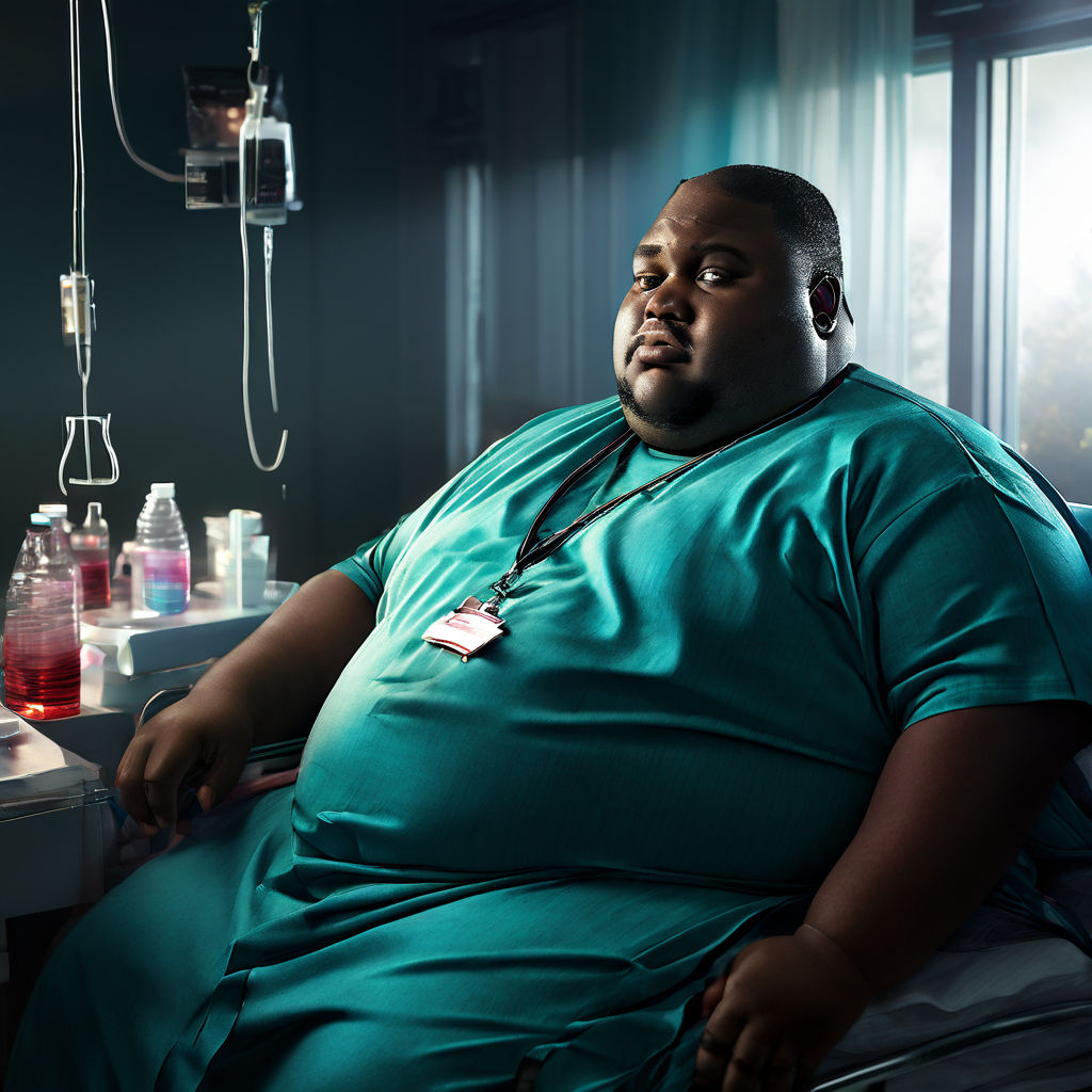 Giant extremely obese huge fat black guy wearing scrubs full length body  shot