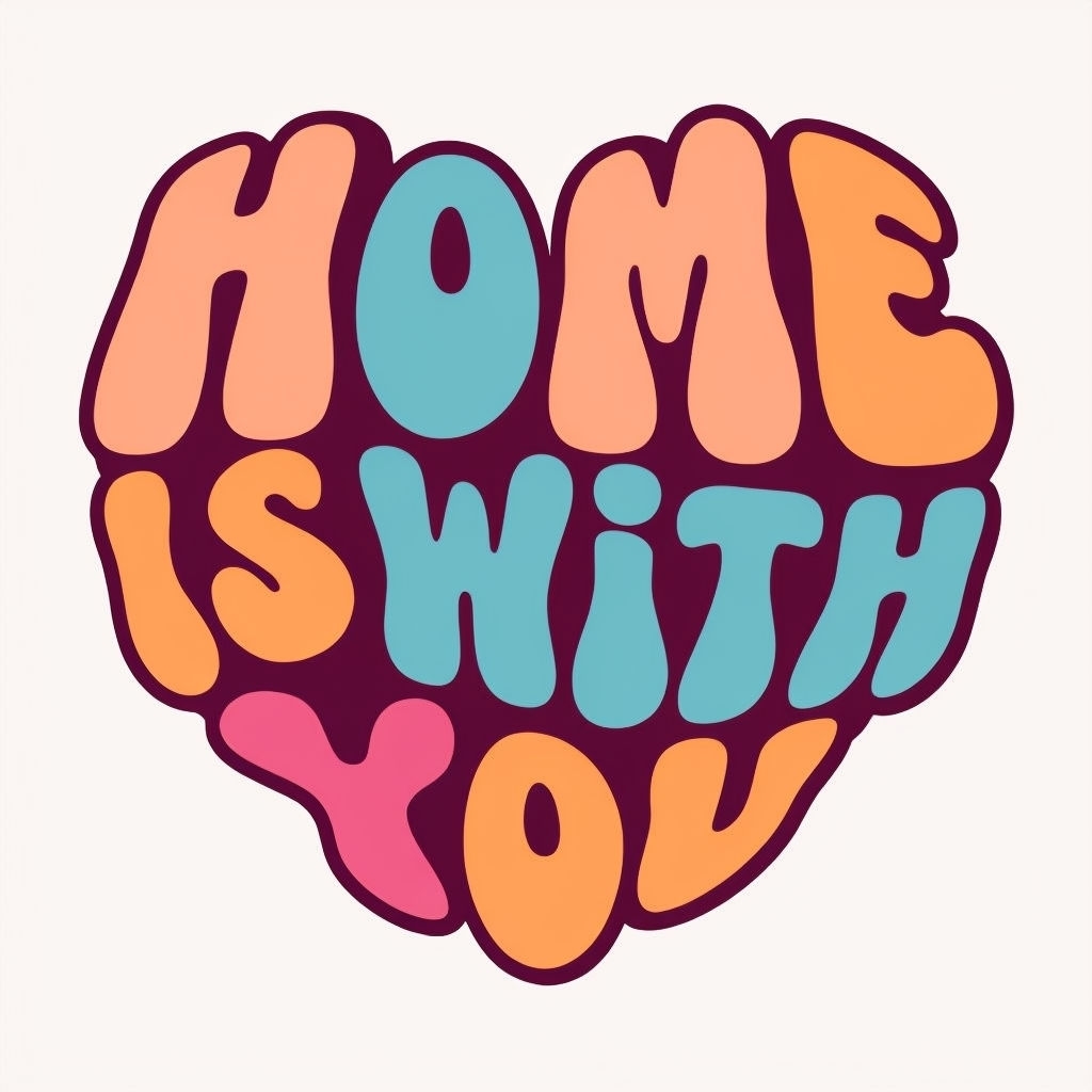 Home Is With You Heart-Shaped Cartoon Typography Sticker