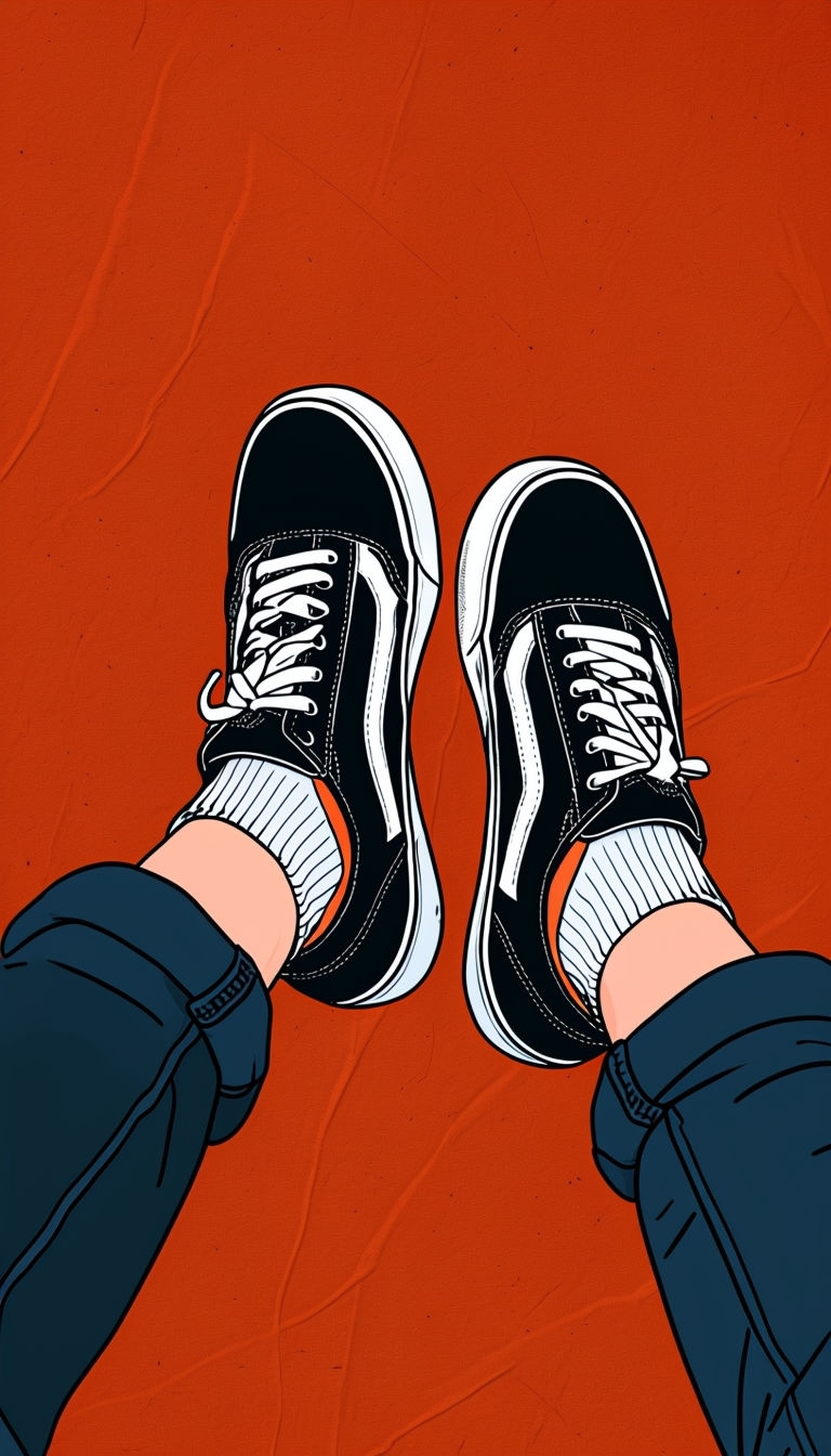 Casual Cartoon Legs in Black Vans Sneakers Illustration Phone Case Cover