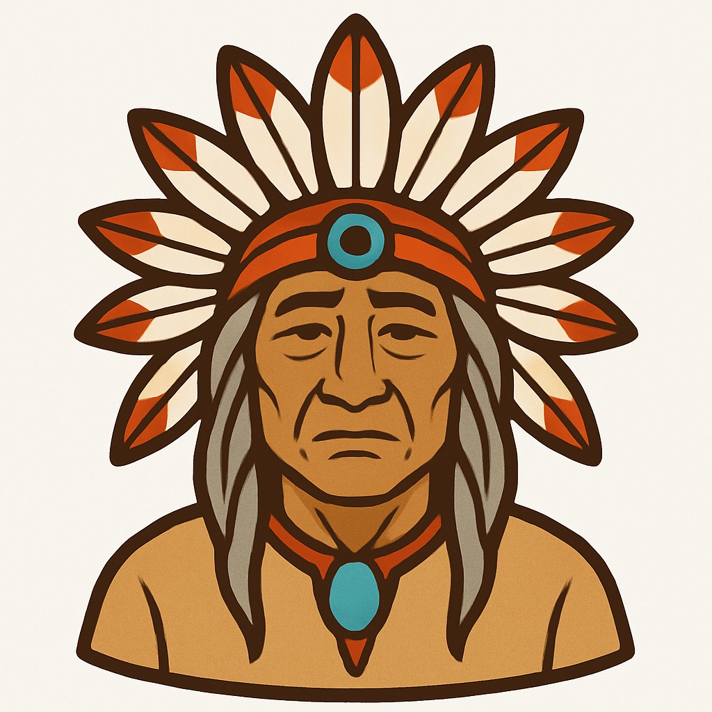 Elderly Native American Cartoon Figure with Feather Headdress Sticker