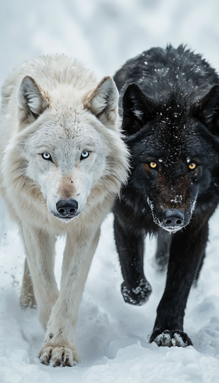 Striking Black and White Wolves in Snowy Landscape Phone Case Cover