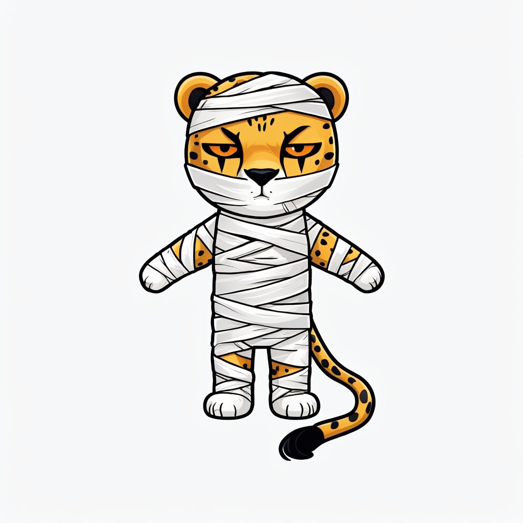 Cartoon Cheetah Mummy Illustration for Halloween Sticker